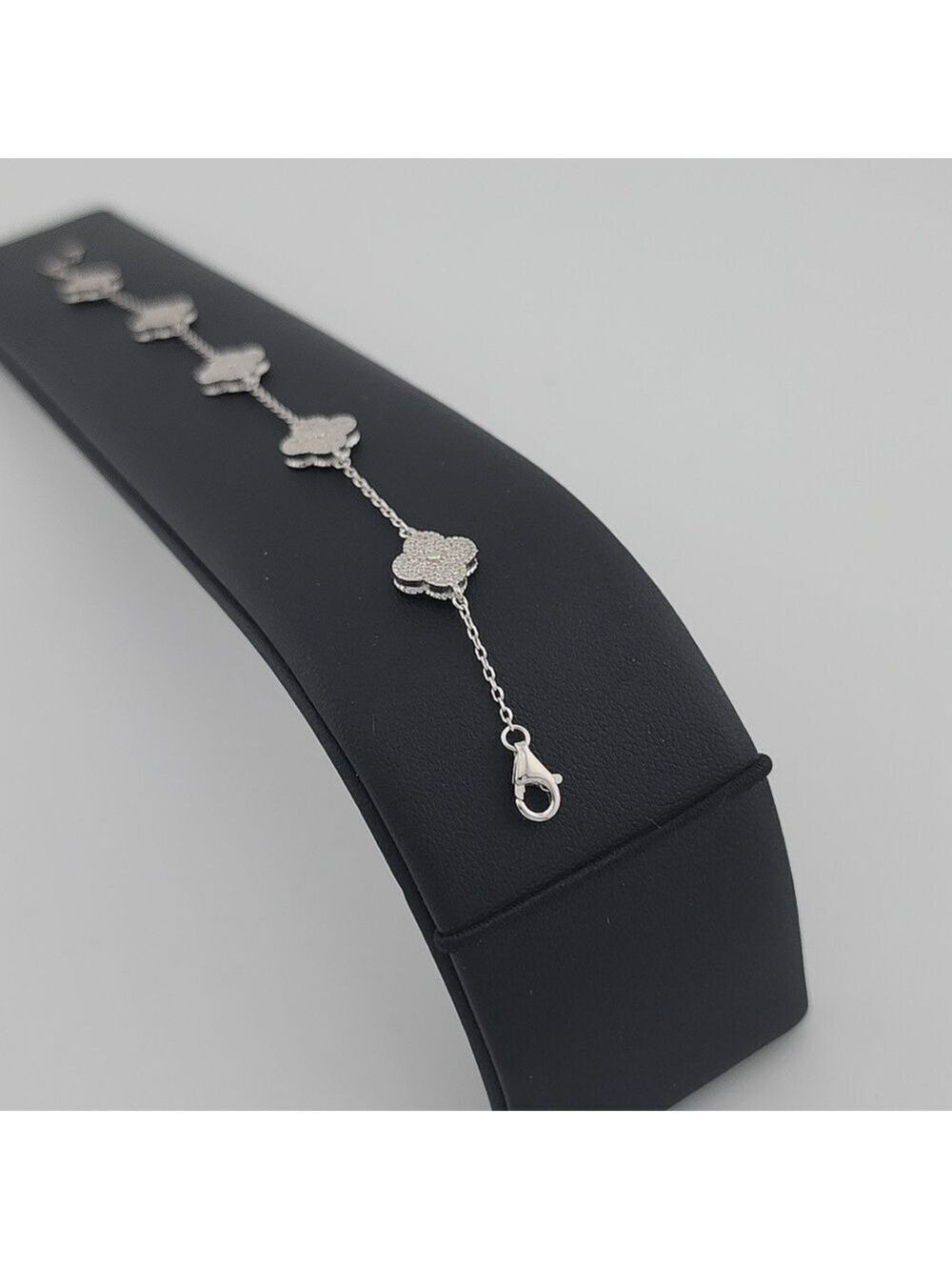 Brand New Sterling Silver 925 Pave 5 Clover Bracelet - Picture 4 of 7